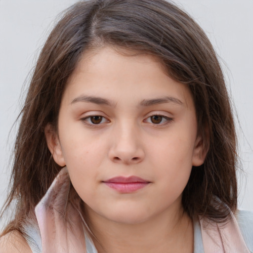 Neutral white child female with medium  brown hair and brown eyes