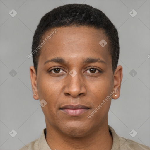 Neutral latino young-adult male with short  brown hair and brown eyes