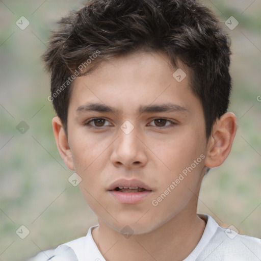 Neutral white child male with short  brown hair and brown eyes