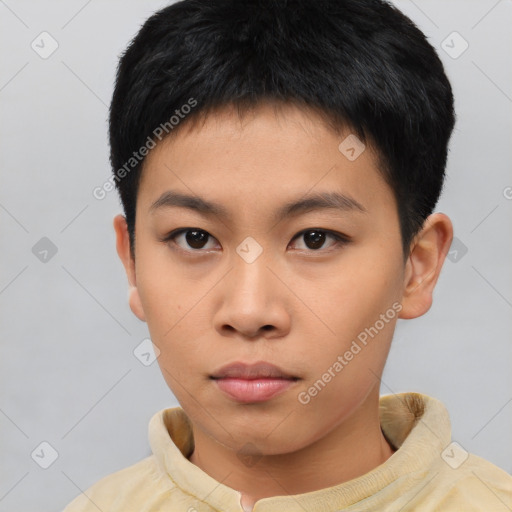 Neutral asian young-adult male with short  black hair and brown eyes