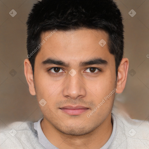 Neutral asian young-adult male with short  brown hair and brown eyes