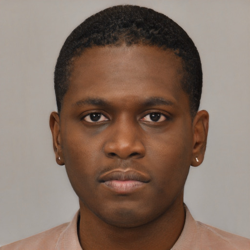 Neutral black young-adult male with short  brown hair and brown eyes