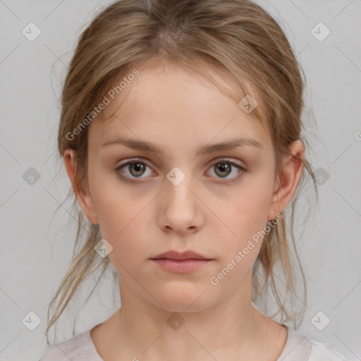 Neutral white child female with medium  brown hair and brown eyes