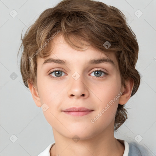 Neutral white young-adult female with medium  brown hair and grey eyes