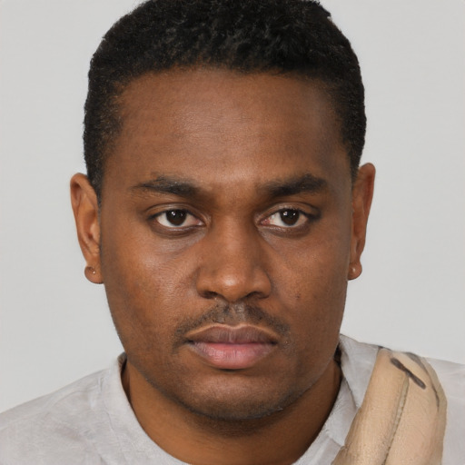 Neutral black young-adult male with short  brown hair and brown eyes