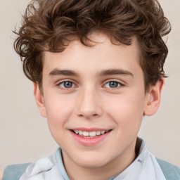 Joyful white child male with short  brown hair and brown eyes