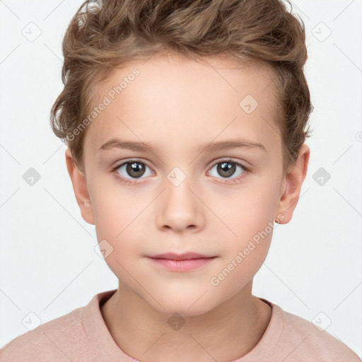 Neutral white child female with short  brown hair and brown eyes