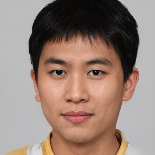 Neutral asian young-adult male with short  brown hair and brown eyes