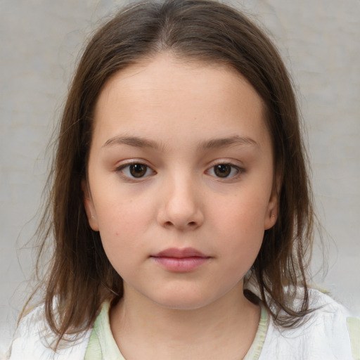 Neutral white child female with medium  brown hair and brown eyes