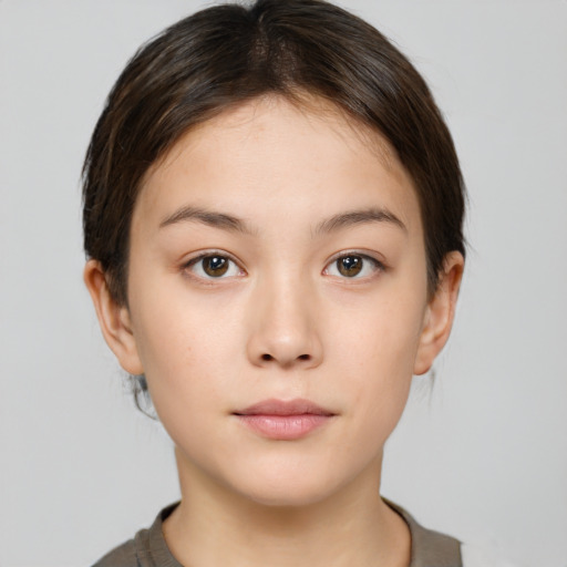 Neutral white young-adult female with short  brown hair and brown eyes