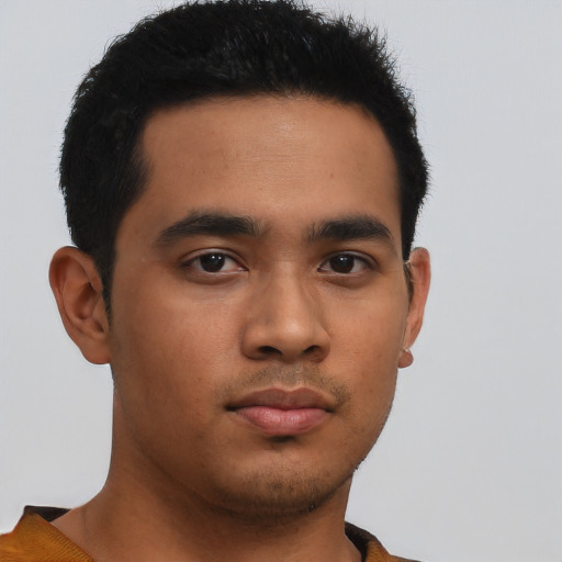 Neutral asian young-adult male with short  brown hair and brown eyes