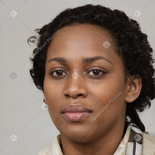 Neutral black young-adult female with short  black hair and brown eyes