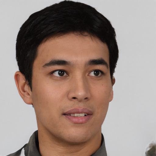 Neutral asian young-adult male with short  black hair and brown eyes