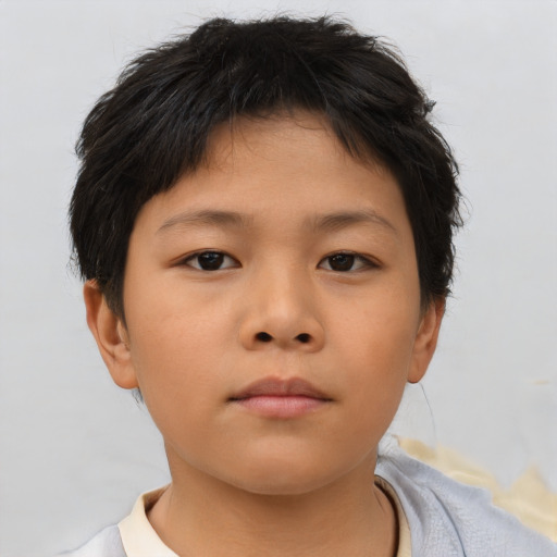 Neutral asian child female with short  brown hair and brown eyes