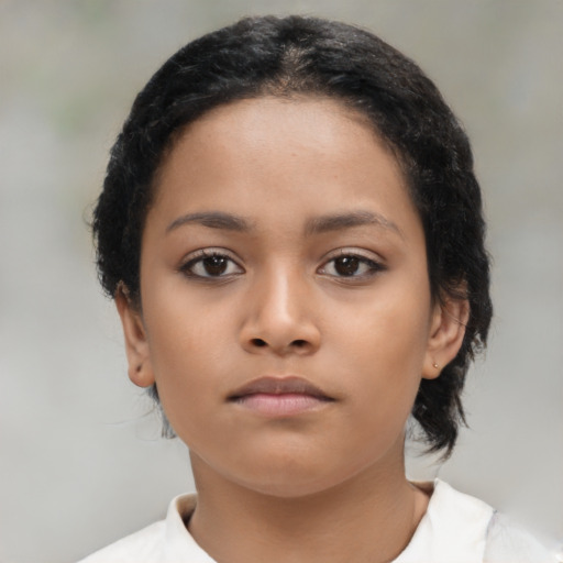 Neutral latino young-adult female with medium  black hair and brown eyes