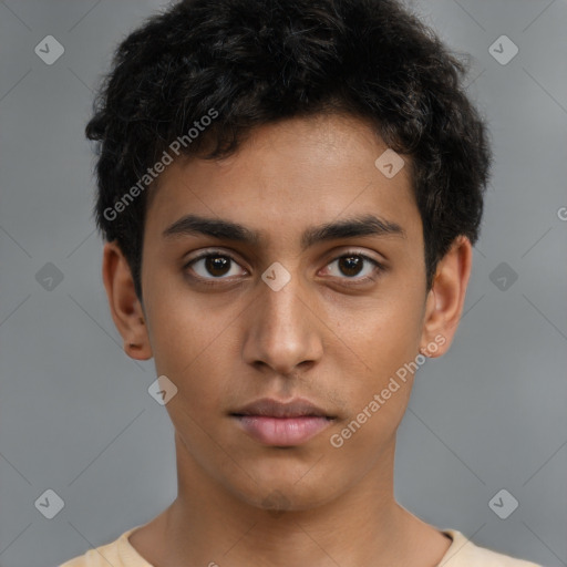 Neutral latino young-adult male with short  brown hair and brown eyes