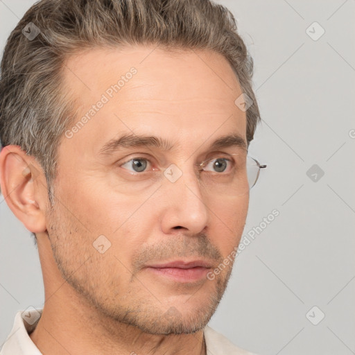 Neutral white adult male with short  brown hair and brown eyes