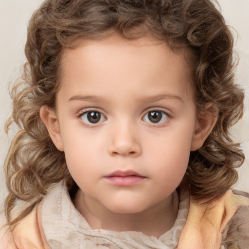 Neutral white child female with medium  brown hair and brown eyes