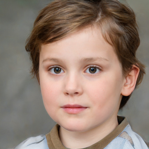 Neutral white child female with medium  brown hair and blue eyes