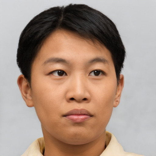Neutral asian young-adult male with short  brown hair and brown eyes