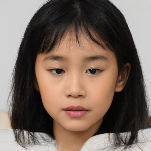 Neutral asian child female with medium  brown hair and brown eyes