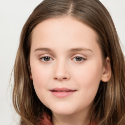 Neutral white child female with long  brown hair and brown eyes