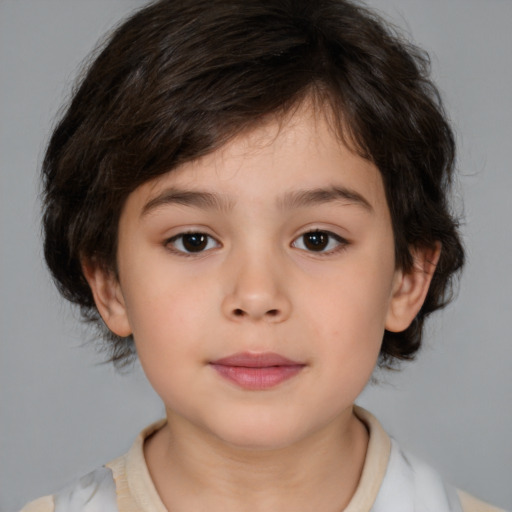 Neutral white child female with medium  brown hair and brown eyes