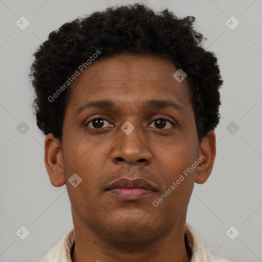 Neutral black young-adult male with short  brown hair and brown eyes