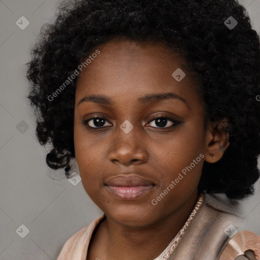 Neutral black young-adult female with long  black hair and brown eyes