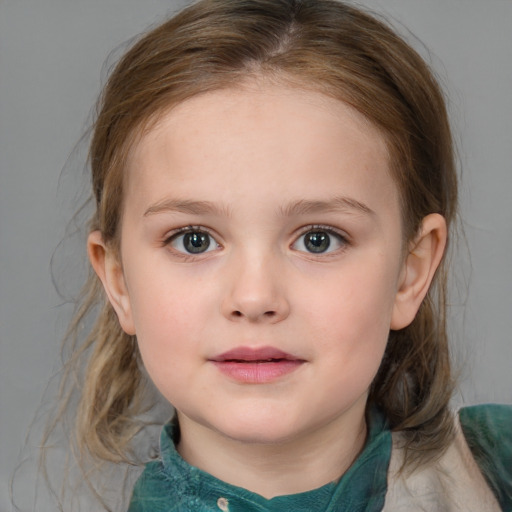 Neutral white child female with medium  brown hair and brown eyes