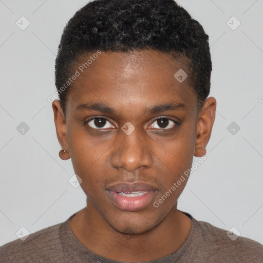 Neutral black young-adult male with short  brown hair and brown eyes