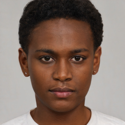 Neutral black young-adult male with short  brown hair and brown eyes