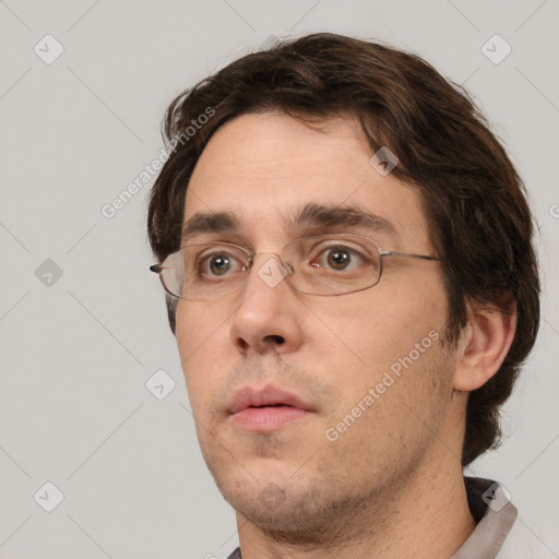 Neutral white adult male with short  brown hair and brown eyes