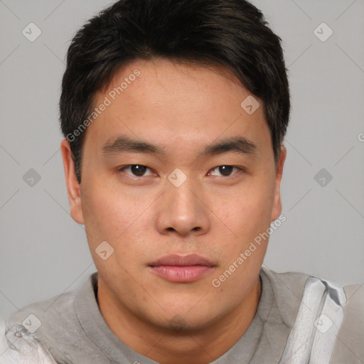 Neutral asian young-adult male with short  brown hair and brown eyes