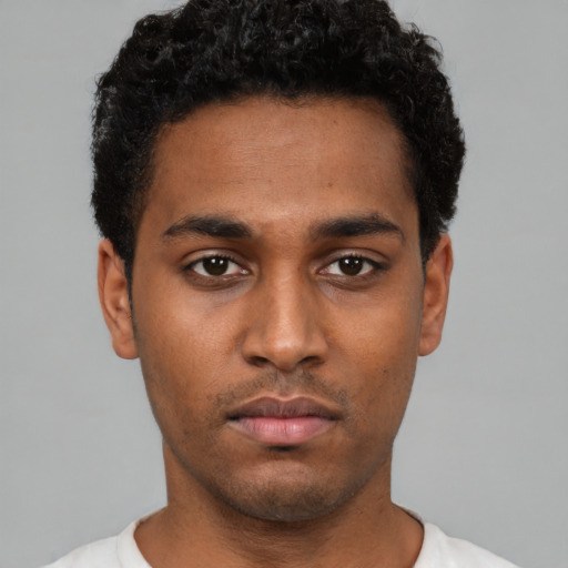 Neutral black young-adult male with short  brown hair and brown eyes