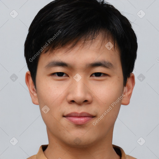 Neutral asian young-adult male with short  brown hair and brown eyes