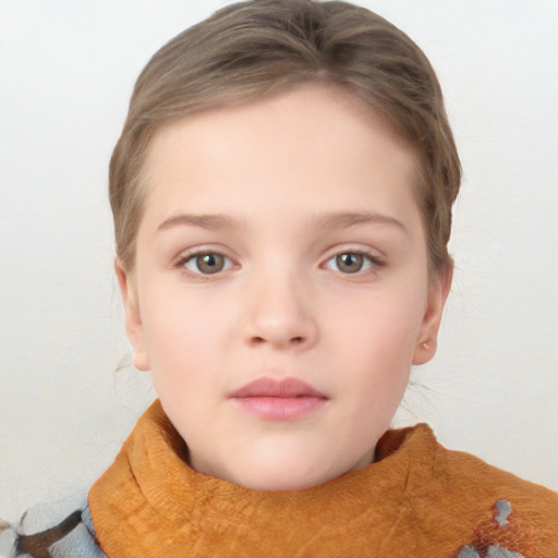 Neutral white child female with short  brown hair and blue eyes