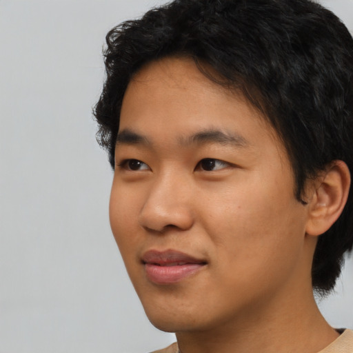 Neutral asian young-adult male with short  black hair and brown eyes