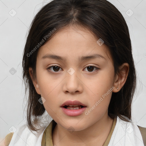 Neutral white child female with medium  brown hair and brown eyes