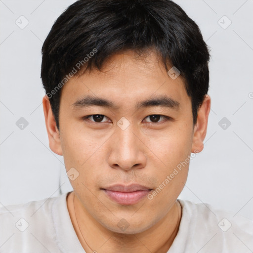 Neutral asian young-adult male with short  brown hair and brown eyes