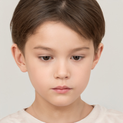 Neutral white child female with short  brown hair and brown eyes