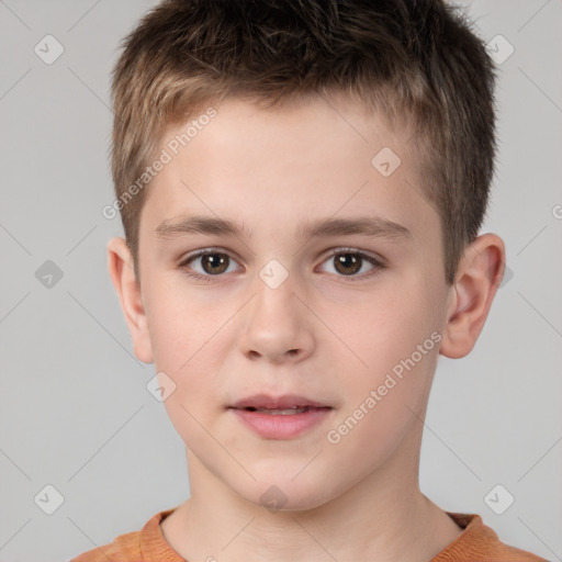 Neutral white child male with short  brown hair and brown eyes