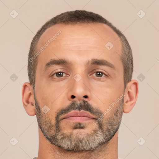 Neutral white adult male with short  brown hair and brown eyes