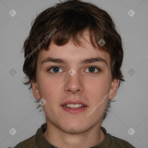 Neutral white young-adult male with medium  brown hair and brown eyes