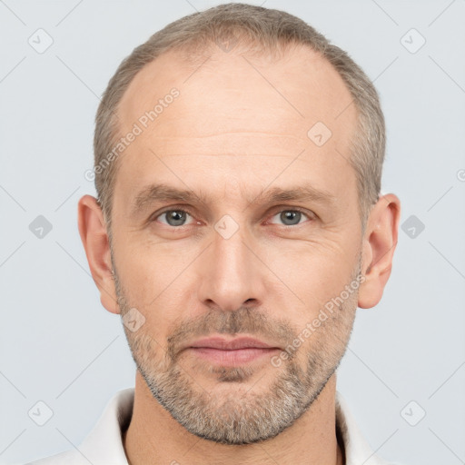 Neutral white adult male with short  brown hair and brown eyes