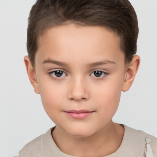 Neutral white child female with short  brown hair and brown eyes