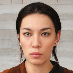 Neutral asian young-adult female with short  black hair and brown eyes