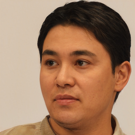 Neutral white young-adult male with short  black hair and brown eyes