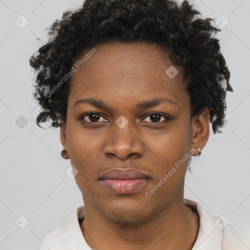 Neutral black young-adult female with short  brown hair and brown eyes