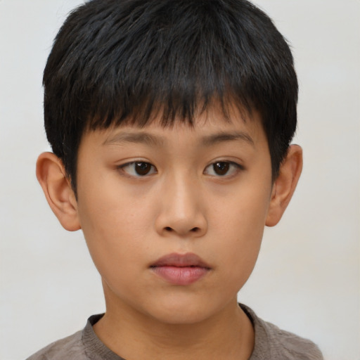 Neutral asian child male with short  brown hair and brown eyes